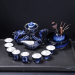 Blue Dragon Silver Gilded Tea Set + Six Gentlemen + Tea Basin