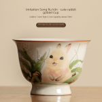 Imitation Song Ru Kiln ?? Cute Rabbit High Foot Cup (70ml)