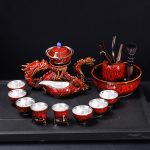 Red Dragon Silver Gilded Tea Set + Six Gentlemen + Tea Basin