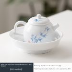 White Porcelain Hand Drawn-Mingde Pot + High Foot Pot Tray [Lucky Bamboo]