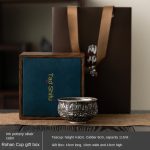 Ink Pottery Silver Color Arhat Cup Gift Box