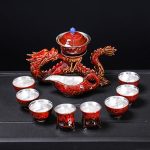 Red Dragon Silver Gilded Tea Set