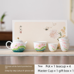 Chinese White Hand-Painted Tea Set (Step by Step Lotus/6-Piece Set)