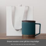 Striped Wooden Lid Mug-Indigo Blue (No Filter-Gift Box Packaging)