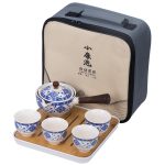 Side Handle Tea Tray Set ~ Blue and White Porcelain ~ Travel Pack