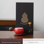 Tao Xi Single Cup + Coaster + Spoon Hardback Gift Box [Wooden Ball Handle-Chinese Red]