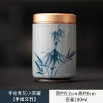 Hand Painted Blue and White Small Tea Jar (Hand-Painted Asparagus Fern)