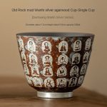 Old Rock Clay Buddha Poetry Silver Gilded Agarwood Cup