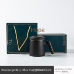 Wooden Pottery Office Cup Good Things Will Come to Gift Box (Matte Black)