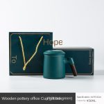 Wood Pottery Office Cup Good Things Will Come to Gift Box (Frosted Green)