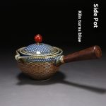 Side Handle Single Teapot ~ Blue Bamboo Woven ~ Foam Pack