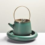 Jingyue Loop-Handled Teapot (Green Iron Glaze) + Pot Tray