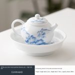 White Porcelain Hand Drawn-Beauty Pot + High Foot Pot Tray [Landscape]