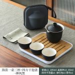 HAILANG One Pot Fills Three Cups + Square Bamboo Tea Tray Zen Style Black