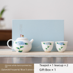 Chinese White Hand-Painted Tea Set (Splendid Prosperity ?? Blue/3-Piece Set)