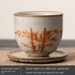 Ice Flower Glaze Asparagus Fern Shanxiang Cup + Asparagus Fern Coaster