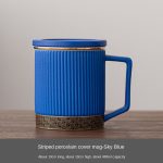 Striped Porcelain Cover Mug-Sky Blue (Safe Packaging)