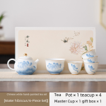 Chinese White Hand-Painted Tea Set (Bathing Beauty/6-Piece Set)