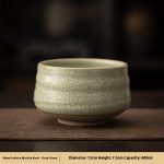 Wave Pattern Matcha Bowl-Gracked Glaze Gray Green