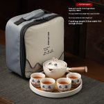 Cute White Rabbit Travel with Bamboo Tea Tray