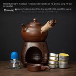 Wind Roar Warm Tea Stove + Xiaodu Side Handle Pot (Brown) +1 Alcohol Lamp +8 Butter Candles