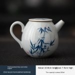 Hand Painted Blue and White Teapot (Flat Top Pot-Hand Painted Bamboo)