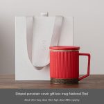 Striped Ceramic Cover Mug-National Red (Gift Box Packaging)