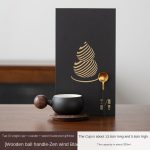 Tao Xi Single Cup + Coaster + Spoon Hardback Gift Box [Wooden Ball Handle-Zen Style Black]