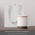 Striped Porcelain Cover Mug-Plain White (Gift Box Packaging)