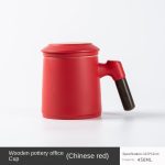 Wood Pottery Office Cup (Chinese Red)