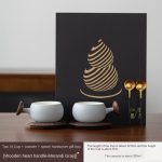 Tao Xi Couple Cups + Coaster + Spoon Hardback Gift Box [Wooden Heart Handle-Morandi Gray]