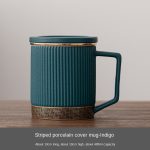 Striped Ceramic Cover Mug-Indigo Blue (Safe Packaging)