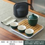 HAILANG One Pot Fills Three Cups + Square Bamboo Tea Tray Dark Green