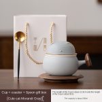 Cup + Coaster + Spoon Gift Box (Cute Cat-Morandi Gray)