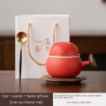 Cup + Coaster + Spoon Gift Box (Cute Cat-Chinese Red)