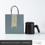 Wooden Pottery Office Cup Gift Box (Matte Black)