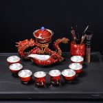 Red Dragon Silver Gilded Tea Set + Six Gentlemen