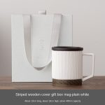 Striped Wooden Lid Mug-Plain White (No Filter-Gift Box Packaging)