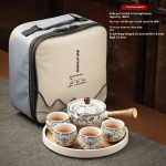 Enamel Platinum Travel with Bamboo Tea Tray