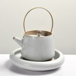 Jingyue Loop-Handled Teapot (White Iron Glaze) + Pot Tray