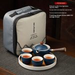 Classic Beautiful Blue Travel with Bamboo Tea Tray