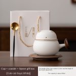 Cup + Coaster + Spoon Gift Box (Cute Cat-Elegant White)